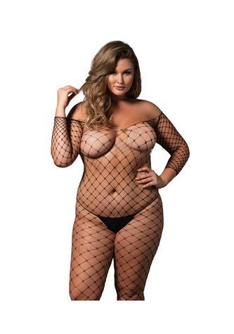 Бодістокінг Leg Avenue Off the shoulder bodystocking Black Queen Size SX1085 фото