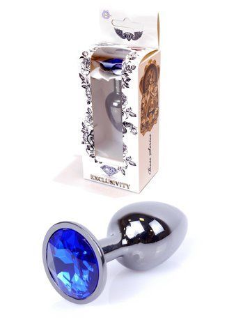 Анальна пробка BOSS SERIES Jewellery Dark Silver Plug, синя, довжина 11,9 см, діаметр 3,9 см 64-00032 фото