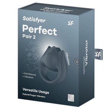 Эрекционное кольцо с вибрацией SATISFYER Perfect Pair 2, универсальное 2-в-1 (палец/пенис), силиконовое, серое 73-4043746 фото
