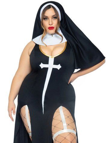 Костюм монашки-грішниці Leg Avenue Sultry Sinner 1X-2X, сукня, головний убір, комір SX1731 фото