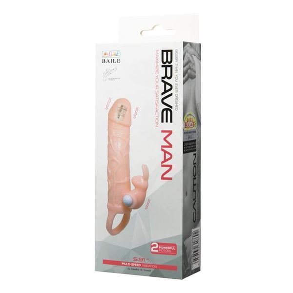 Насадка на пенис BAILE Brave Man Skin, с вибрацией, телесная BI-026225A фото