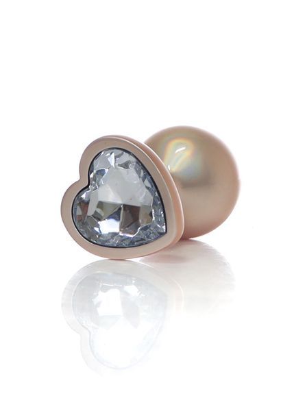 Анальна пробка BOSS SERIES Plug Jewellery Pearl Gold Heart, металева, прозора, золотий, M 64-00136 фото