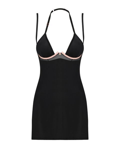 Сорочка Obsessive Selinne chemise & thong XL/2XL Black, стрінги, подвійні бретелі SO8672 фото