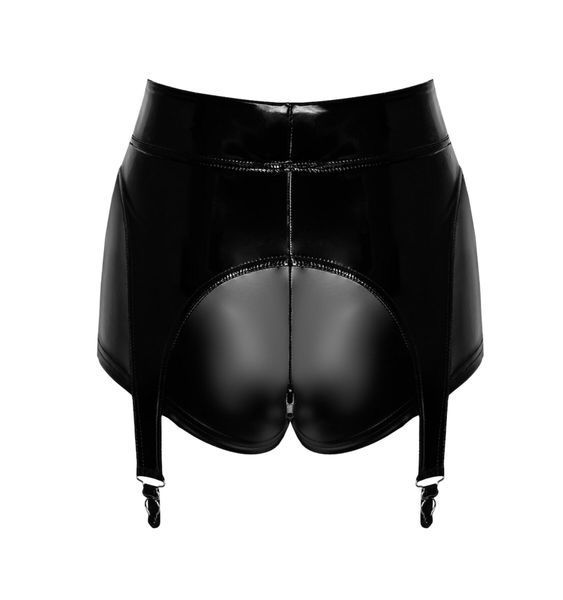 Шортики Noir Handmade F325 Glam, XL, black, вініл, висока талія, кріплення для панчіх, з доступом SX0384 фото