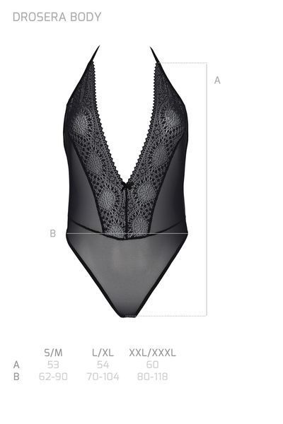Боді Passion DROSERA BODY black, S/M, високі вирізи, верх на зав&rsquo;язках SX0471 фото