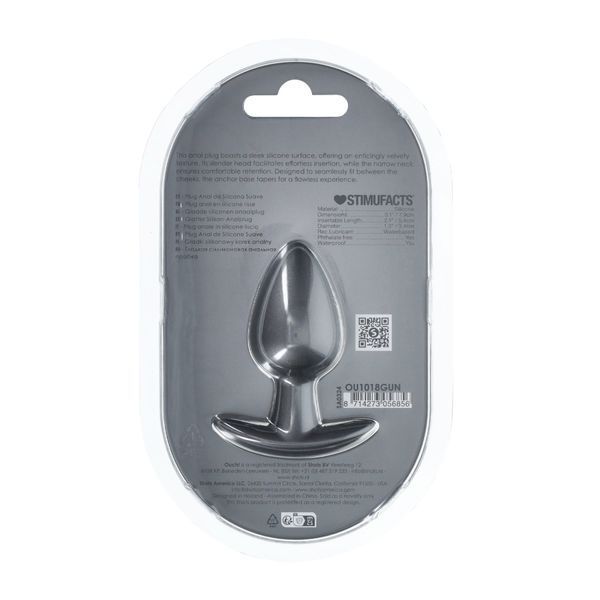 Анальная пробка Smooth Silicone Anal Plug, Medium, ганметал, 7,9 см / 3.1" 36-OU1018GUN фото