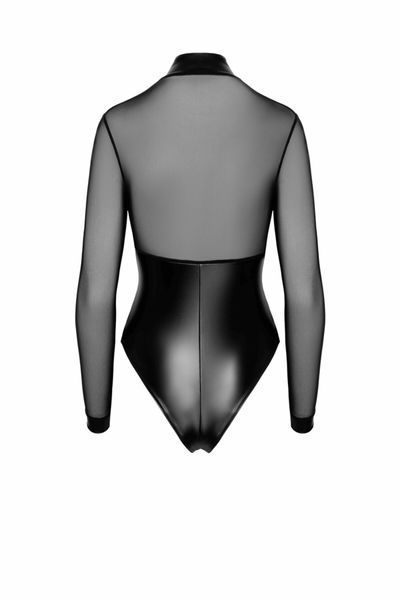 Боді Noir Handmade F321 Edge, XXL, низ під латекс, верх сітка, блискавка на все тіло, декор кільця SX0361 фото