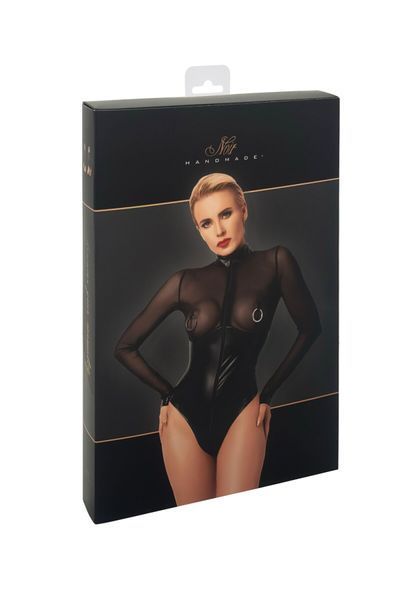 Боді Noir Handmade F321 Edge, XXL, низ під латекс, верх сітка, блискавка на все тіло, декор кільця SX0361 фото