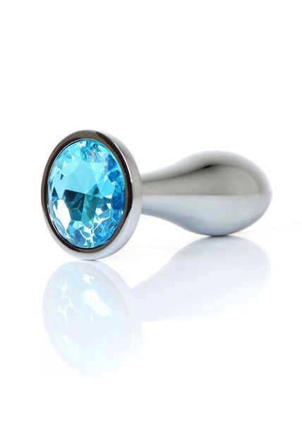 Анальна пробка BOSS SERIES Jewellery Silver Plug, металева, світло-блакитна, L, діаметр 32 мм 64-00148 фото