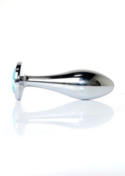 Анальна пробка BOSS SERIES Jewellery Silver Plug, металева, світло-блакитна, L, діаметр 32 мм 64-00148 фото