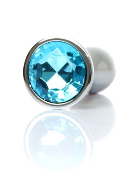 Анальна пробка BOSS SERIES Jewellery Silver Plug, металева, світло-блакитна, L, діаметр 32 мм 64-00148 фото