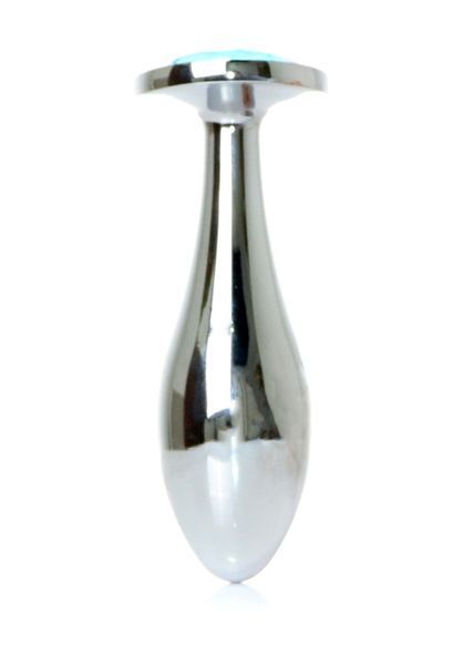 Анальна пробка BOSS SERIES Jewellery Silver Plug, металева, світло-блакитна, L, діаметр 32 мм 64-00148 фото