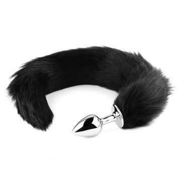 Анальная пробка с хвостом лисы Plug-Fox Tail, черная, XL 64-00098F-1 фото