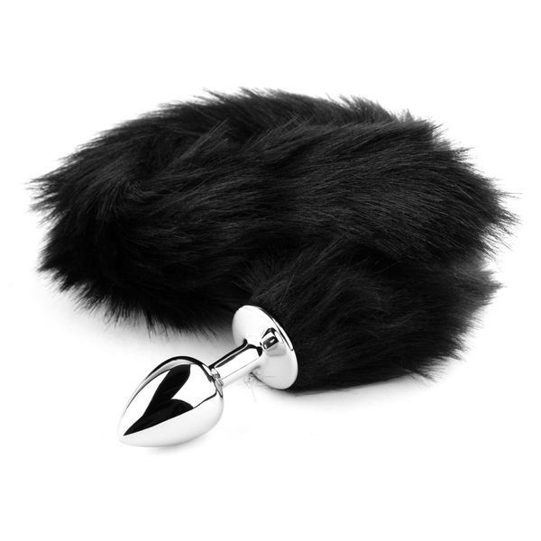 Анальная пробка с хвостом лисы Plug-Fox Tail, черная, XL 64-00098F-1 фото