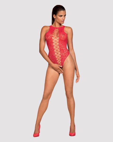 Ажурний бодістокінг із ефектом шнурівки Obsessive B120 teddy red S/M/L, червоний SO7208 фото