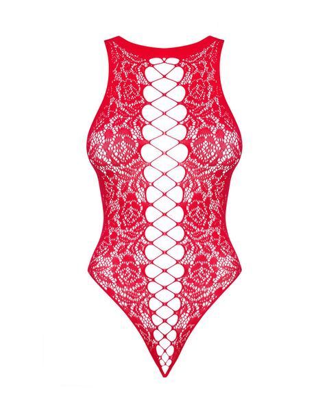 Ажурний бодістокінг із ефектом шнурівки Obsessive B120 teddy red S/M/L, червоний SO7208 фото