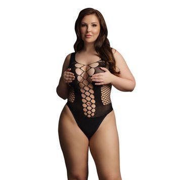 Жіночий боді з контрастної сітки Le D&eacute;sir Contrast Fence Net Teddy Queen Size, чорний 36-DES019BLKOSX фото