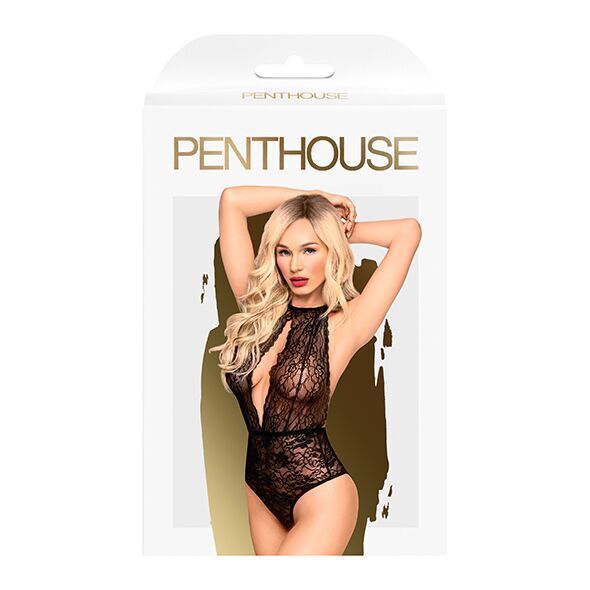 Боді з глибоким декольте та високими трусиками Penthouse - Toxic Powder Black S/M SO9599 фото