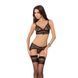 Комплект білизни Passion Exclusive VELIA SET L/XL black, напівпрозорий ліф, трусики-пояс для панчіх PS25210 фото 1