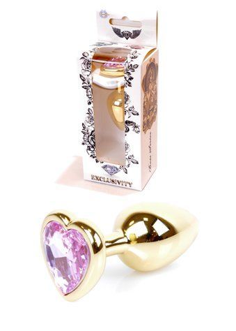 Анальная пробка BOSS SERIES HeavyFun Jawellery Gold Heart, розовая, 27 мм 64-00036 фото