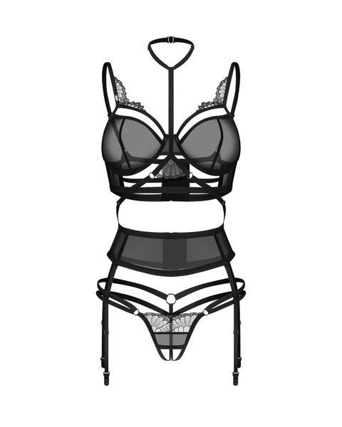 Комплект Obsessive Premisis Black 3-pcs crotchless set 2XL/3X SX3116 фото