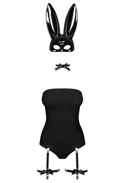 (SALE) Еротичний костюм кролика Obsessive Bunny costume S/M, black, боді, чокер, гартери, панчохи, маска SO7701 фото