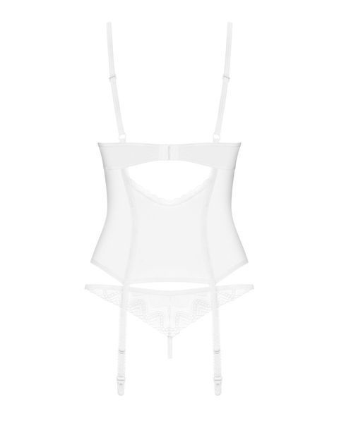 Корсет Obsessive Alissium corset & thong, XL/2XL, гнучкі кісточки, відкрита спина, стрінги в комплек SX0602 фото
