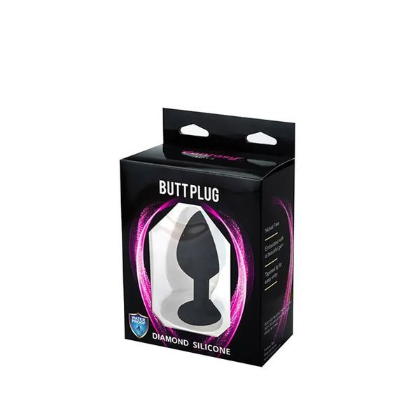Анальна пробка Black small butt plug with white crystal 94-FT001073 фото
