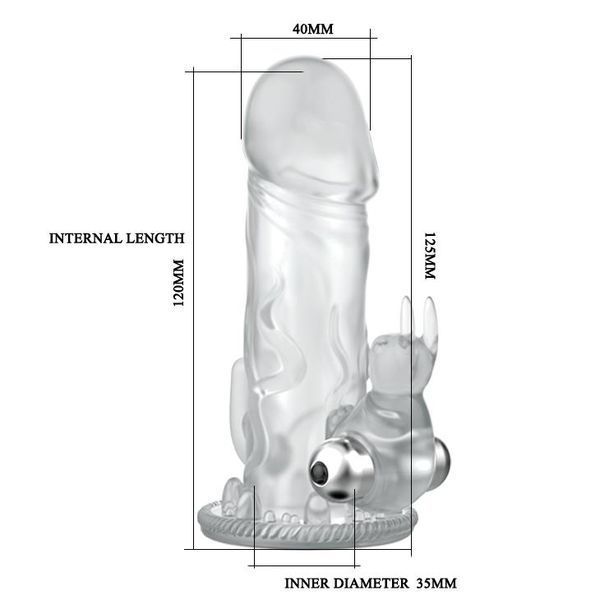 Насадка на член BAILE Brave Man Vibrating, прозора, 18х4 см BI-026204 фото