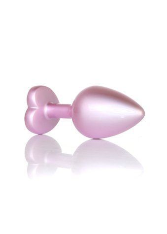 Анальная металлическая пробка BOSS SERIES Plug-Jewellery Pearl Pink Heart, прозрачная, L, 38 мм 64-00140 фото