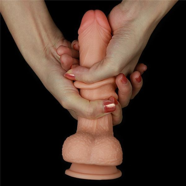 Фаллоимитатор LOVETOYS Sliding Skin Dual Layer Dong, с мошонкой, телесный, 7" / 18 см 66-LV317001 фото