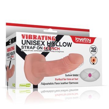 Полый страпон с вибрацией LOVETOYS Unisex Hollow Strap On, телесный, 7.5" / 19 см 66-LV3002 фото