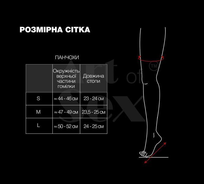 Панчохи в дрібну сітку з лакованою коронкою Art of Sex - Rose, колір червоний, М SX3452 фото