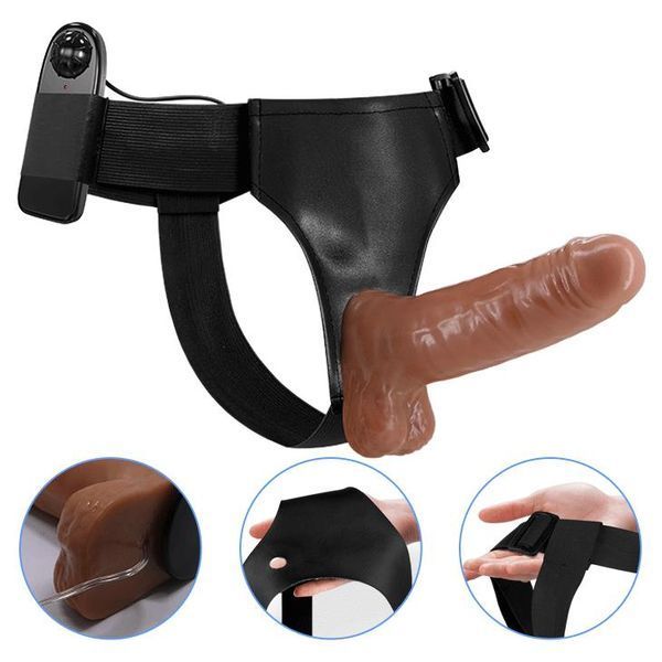 Страпон з вібро BAILE- Ultra Passionate Harness Realdeal Penis 6.2'' Brown BW-022064Z фото
