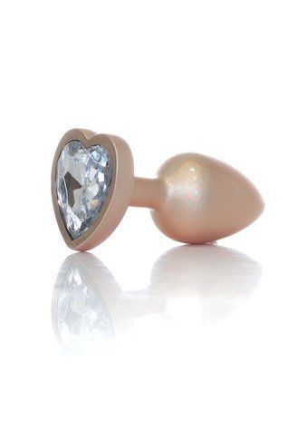 Анальная пробка BOSS SERIES Jawellery Pearl Gold Heart Plug, металлическая, прозрачная, S 64-00135 фото