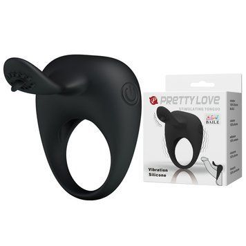 Ерекційне віброкільце Pretty Love Stimulating Tonguo, з язичком-стимулятором клітора, чорне BI-210135 фото