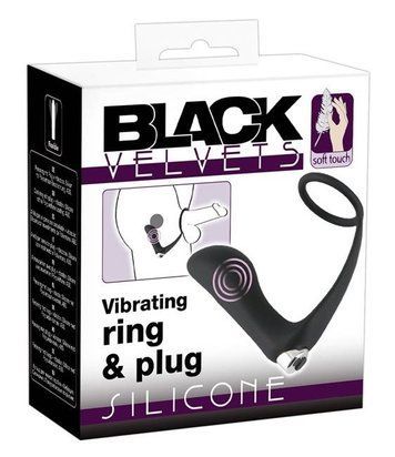Вибромассажер простаты ORION Black Velvets Vibrating Ring & Plug, с эрекционным кольцом, чёрный 42-05958530000 фото