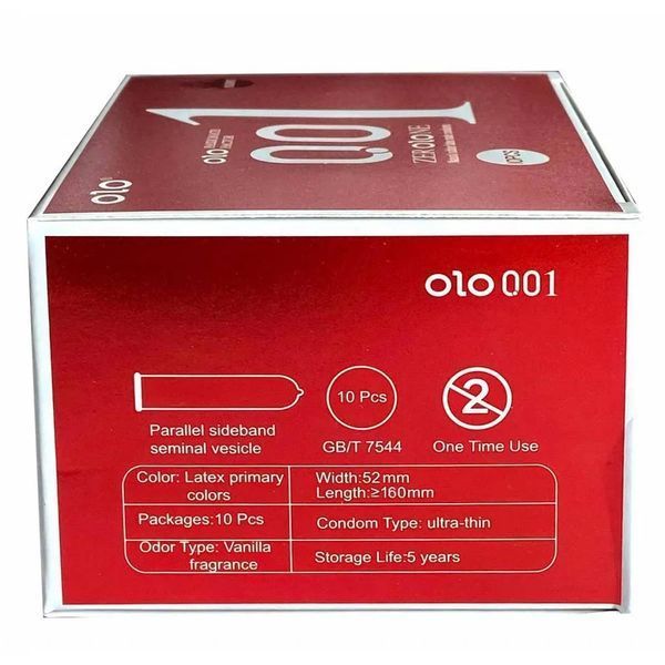 Презервативи OLO 0.01 RED, збуджуючі, ультратонкі, з гіалуроновою кислотою, з ароматом ванілі, 10 шт 95-001Red фото