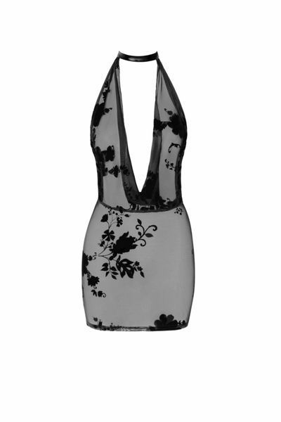 (SALE) Сукня Noir Handmade F313 Mythos mini flocked mesh dress with jewelry rhinestone chain - S SX0315 фото