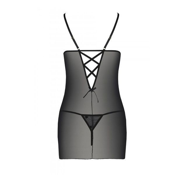 Сорочка з вирізами на грудях, стрінги Passion LOVELIA CHEMISE S/M, black SO4760 фото