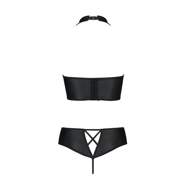 Комплект з еко-шкіри Passion NANACY BIKINI XXL/XXXL, black, бра та трусики з імітацією шнурівки SO5369 фото