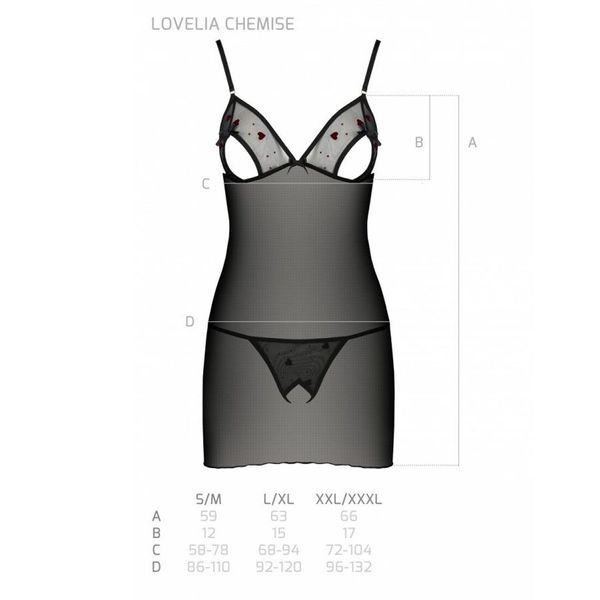 Сорочка з вирізами на грудях, стрінги Passion LOVELIA CHEMISE S/M, black SO4760 фото