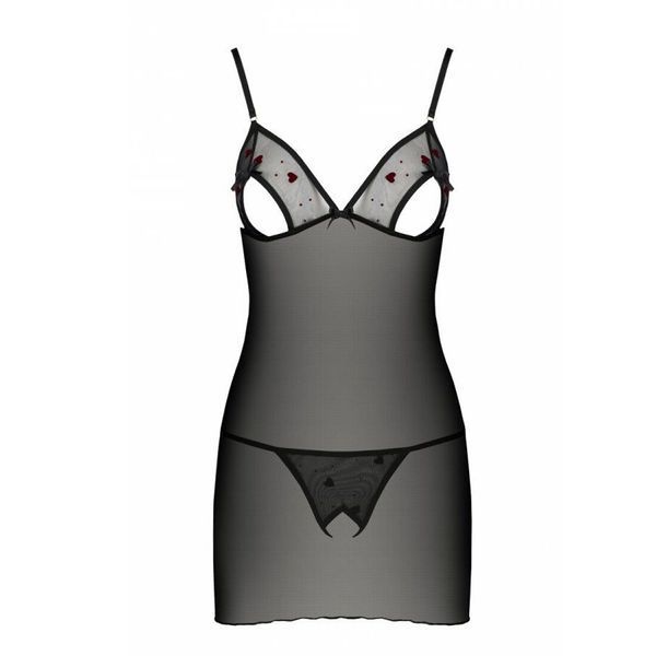 Сорочка з вирізами на грудях, стрінги Passion LOVELIA CHEMISE S/M, black SO4760 фото