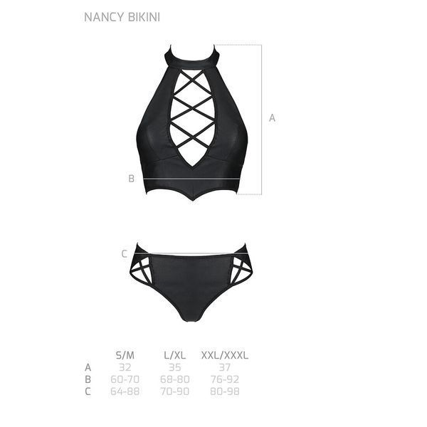 Комплект з еко-шкіри Passion NANACY BIKINI XXL/XXXL, black, бра та трусики з імітацією шнурівки SO5369 фото
