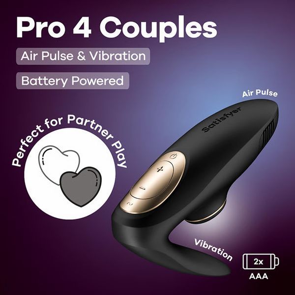 Вакуумный стимулятор для пар Satisfyer Pro 4 Couples, с технологией Air-Pulse и вибрацией, чёрный, 12 см 73-4084022 фото