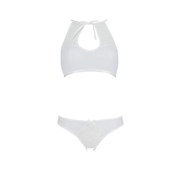 Комплект із бра, трусиків з ажурним декором та відкритим кроком Passion URSULA SET XXL/XXXL, white SO5846 фото