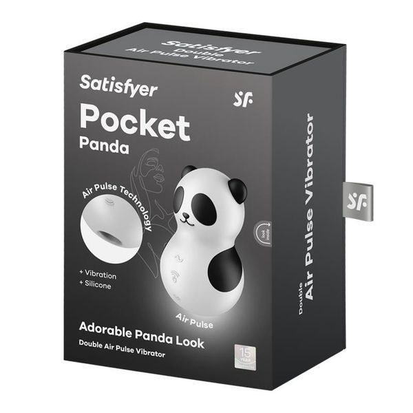 Вакуумный стимулятор клитора SATISFYER Pocket Panda, с вибрацией, чёрно-белый 73-4065878 фото
