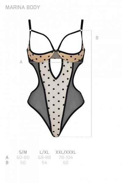 Еротичне боді Passion MARINA BODY, L/XL, beige, з відкритими чашками SO9714 фото
