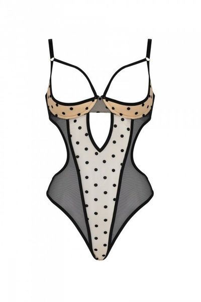 Еротичне боді Passion MARINA BODY, L/XL, beige, з відкритими чашками SO9714 фото