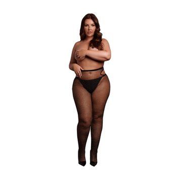 Блискучі сітчасті колготки з вирізами, Plus Size, чорні із золотим глітеро 36-DES075BLKOSX фото